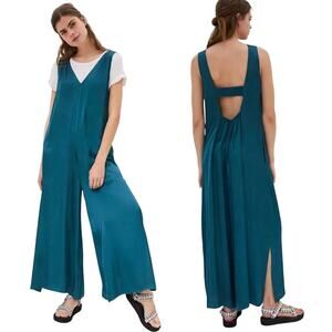 Anthropologie Juniper Jumpsuit Wide Leg Relaxed Fit Open Back Teal Womens Small